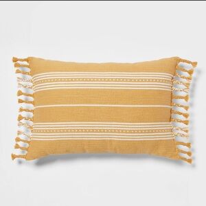 Oblong Woven Stripe Braided-Fringe Decorative Throw Pillow from Threshold